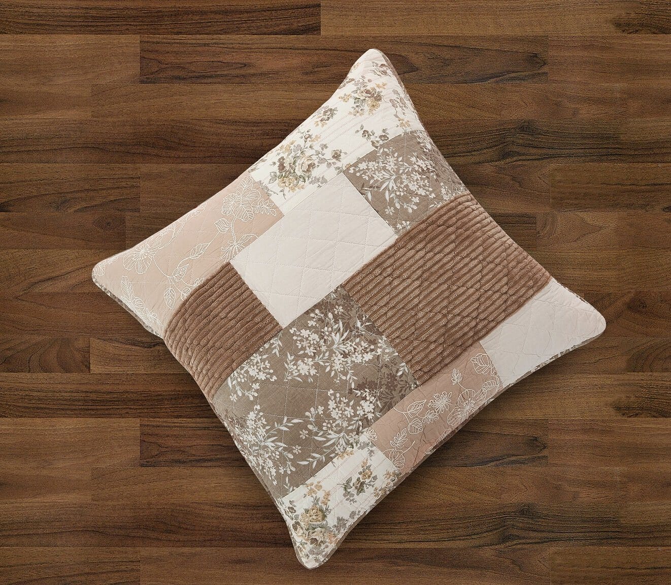 DaDa Bedding Vintage Patchwork Dusty Rose Taupe & Tan Beige Brown Floral Euro Pillow Sham Cover, 26
