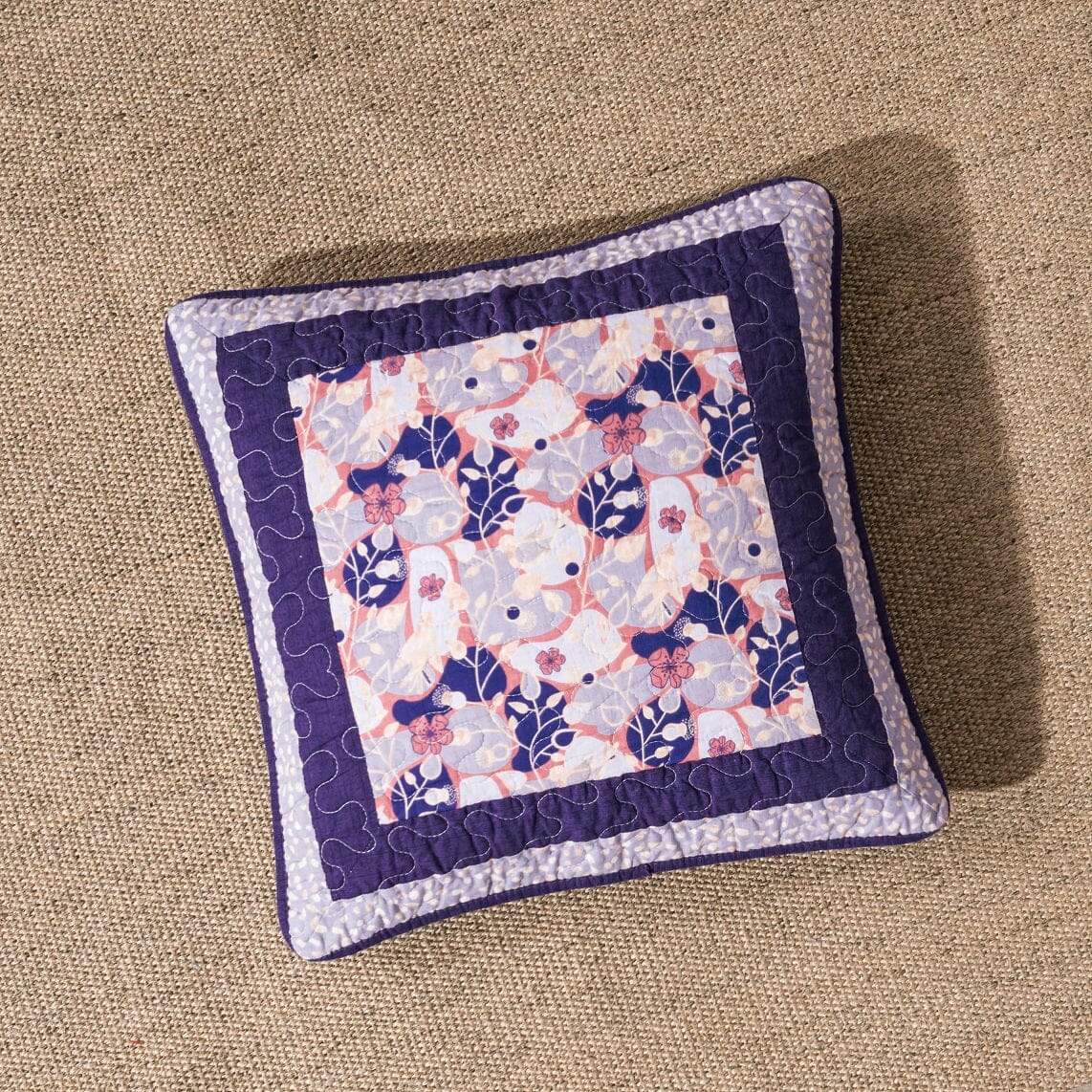 DaDa Bedding Set of 2-Pieces Peachy Blossoms Purple Floral Patchwork Throw Pillow Covers, 18