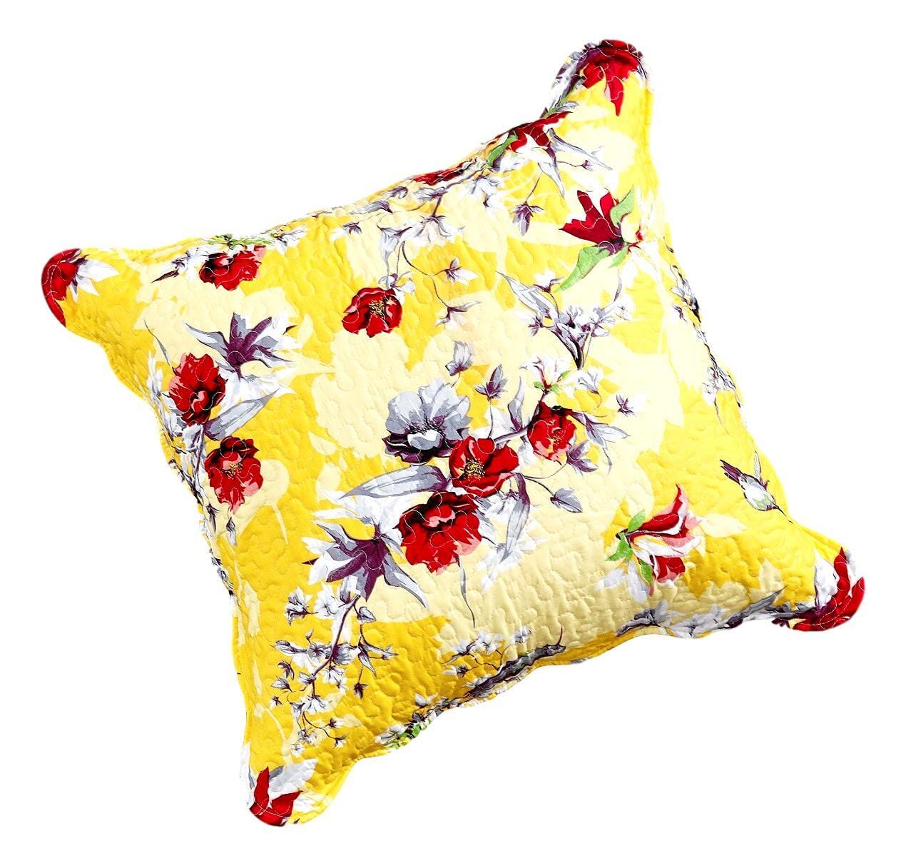 DaDa Bedding Sunshine Yellow Hummingbirds Floral Scalloped Euro Pillow Sham Cover, 26