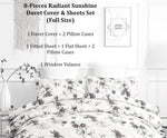 DaDa Bedding Sunshine Yellow Hummingbirds Floral Duvet Cover & Fitted Flat Bed Sheets Set w/ Pillow Cases Window Valances (925)