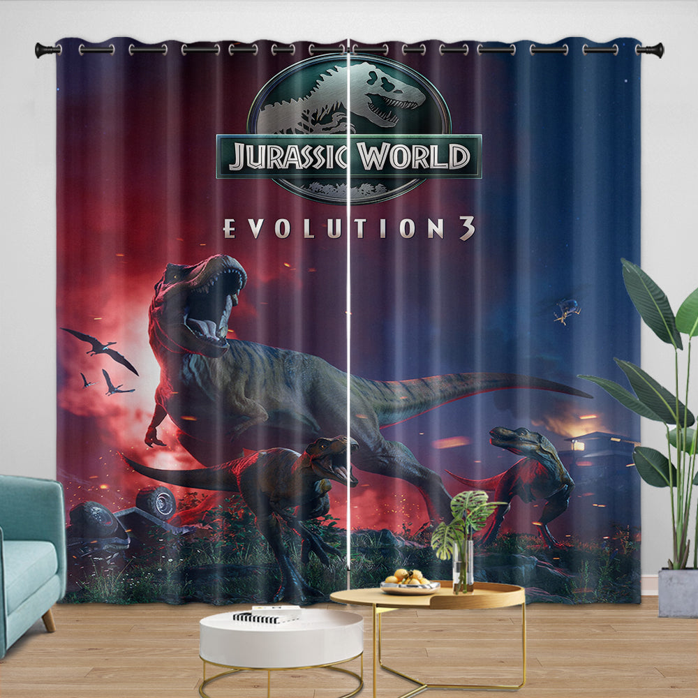 Jurassic World Curtains Dinosaur  Blackout Window Drapes Room Decoration