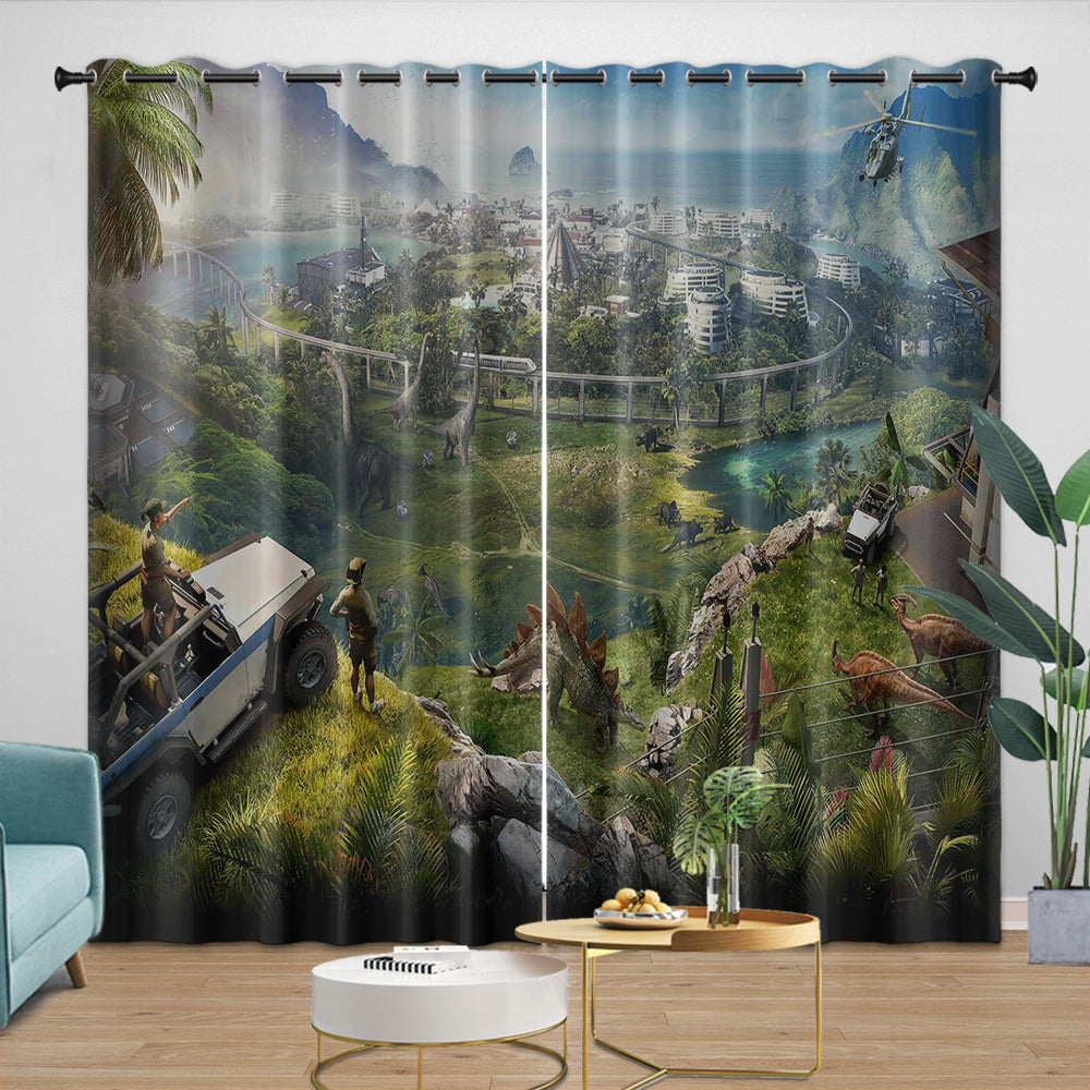 Jurassic World Curtains Dinosaur  Blackout Window Drapes Room Decoration