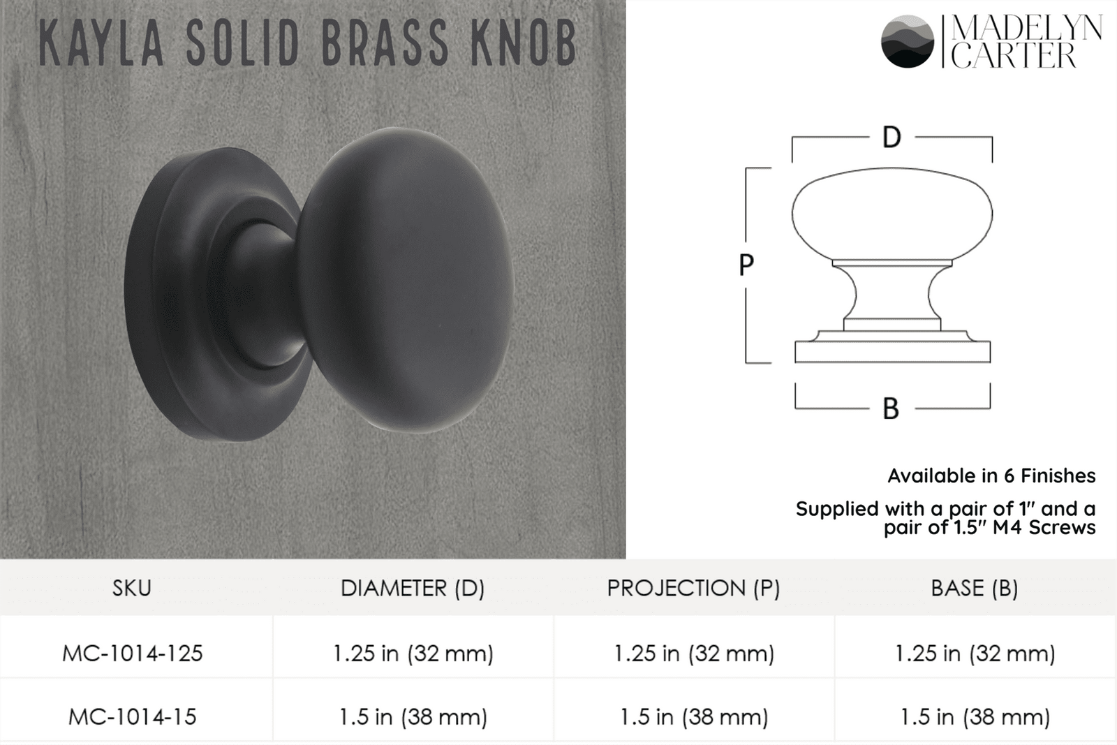 Kayla Solid Brass Cabinet Knob - 1.25