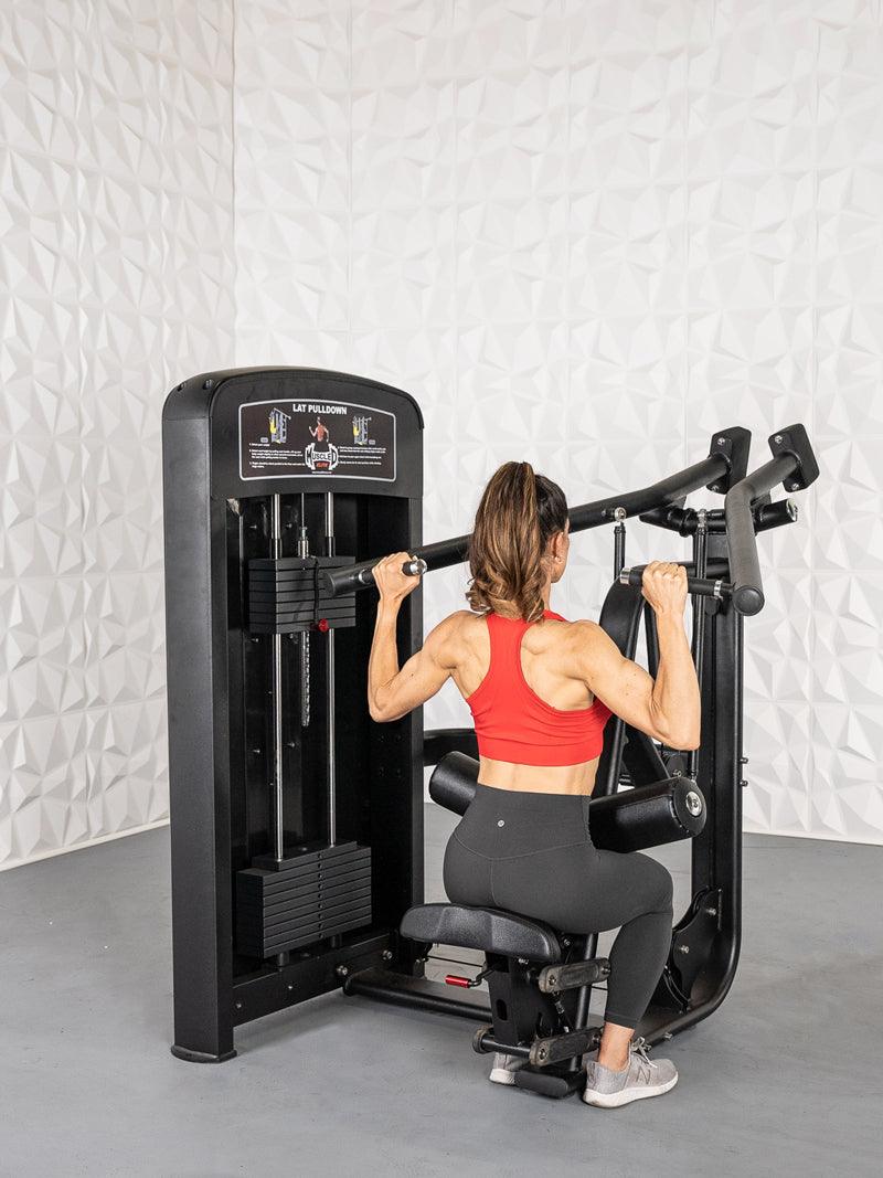Elite Selectorized Lat Pulldown - Muscle D Fitness - Commercial Adjustable Seated Pin Selectorized Lat Pull-Down