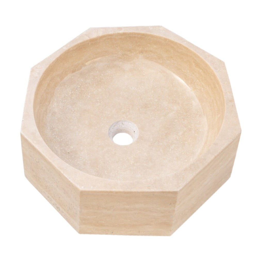 Light Beige Travertine Octagon Vessel Sink Bowl Polished (D)16" (H)5"