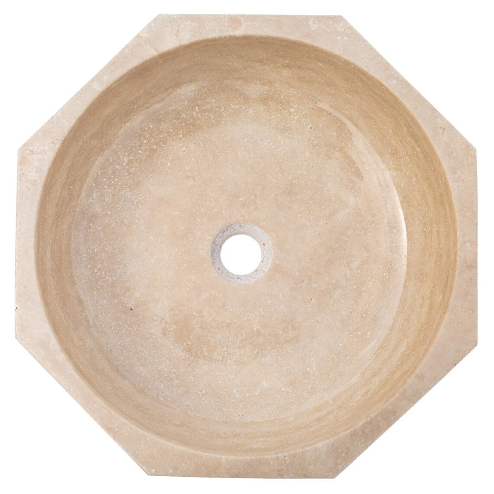 Light Beige Travertine Octagon Vessel Sink Bowl Polished (D)16