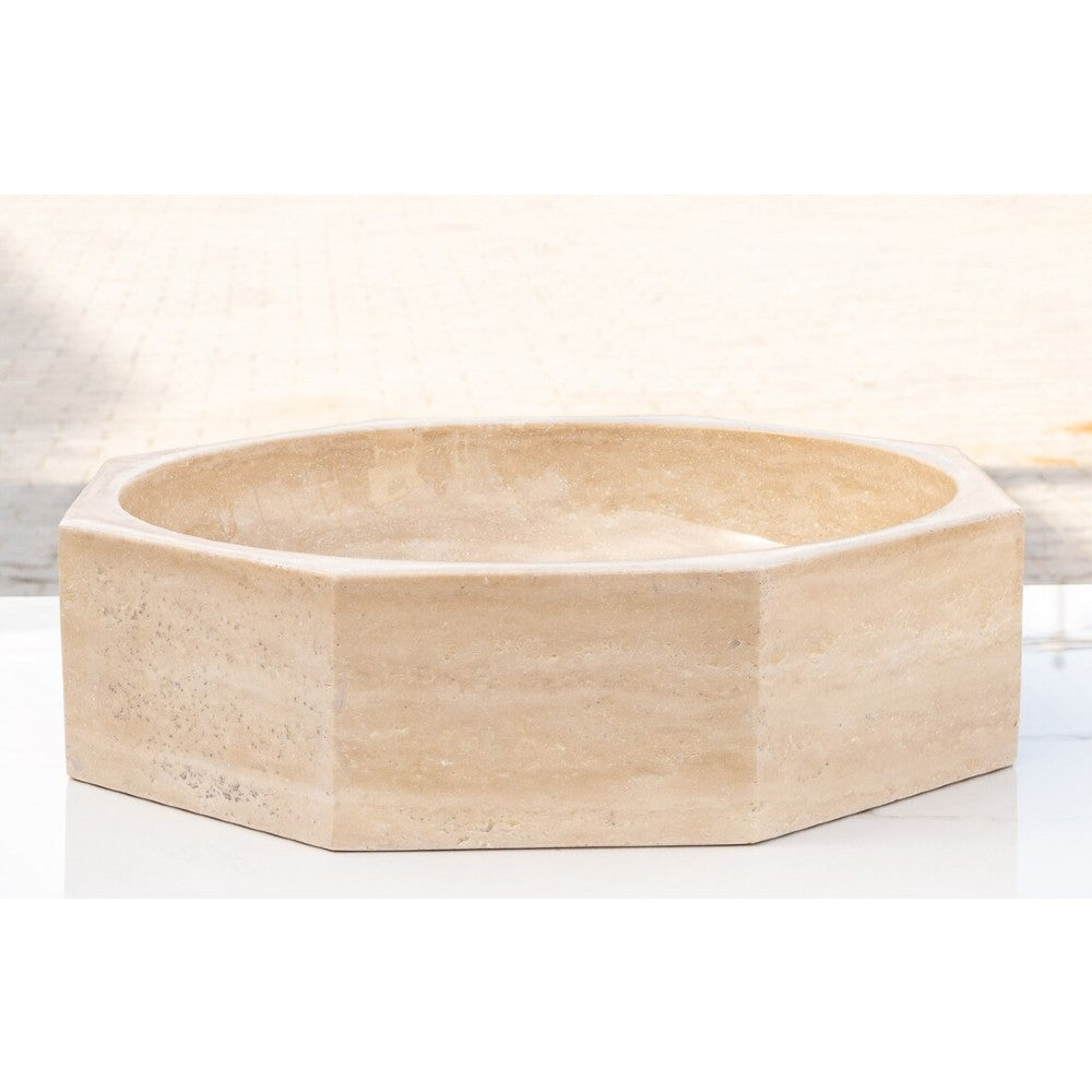 Light Beige Travertine Octagon Vessel Sink Bowl Polished (D)16
