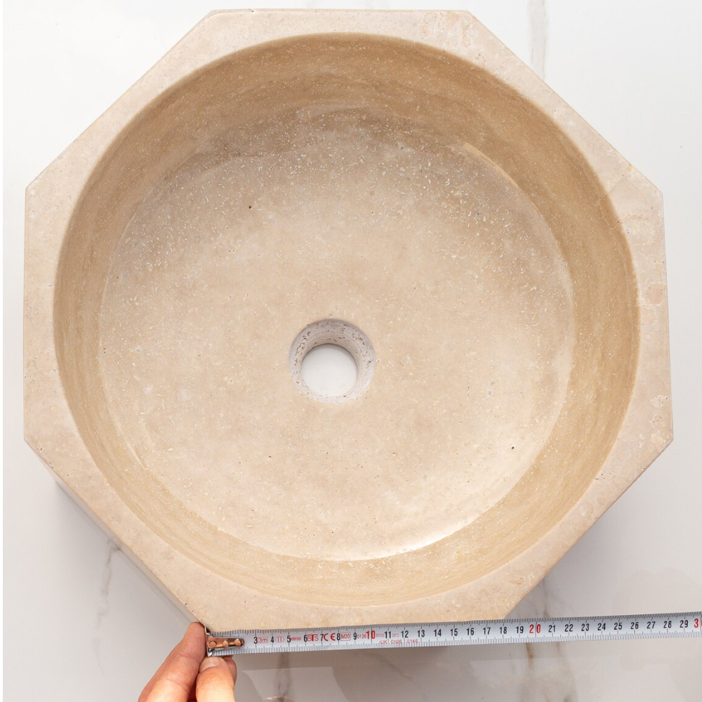Light Beige Travertine Octagon Vessel Sink Bowl Polished (D)16" (H)5"