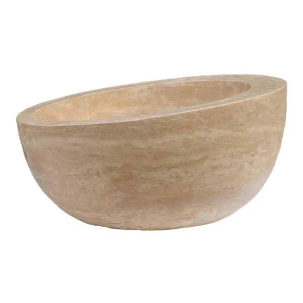 Light Beige Travertine Sloped Bathroom Vessel Sink Honed (D)16