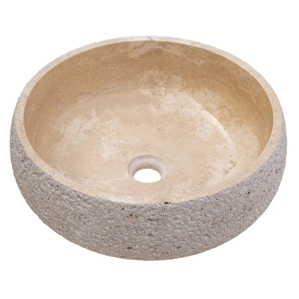 Light Beige Travertine Vessel Bathroom Sink Polished Inside and Sandblasted Outside  (D)16" (H)6"