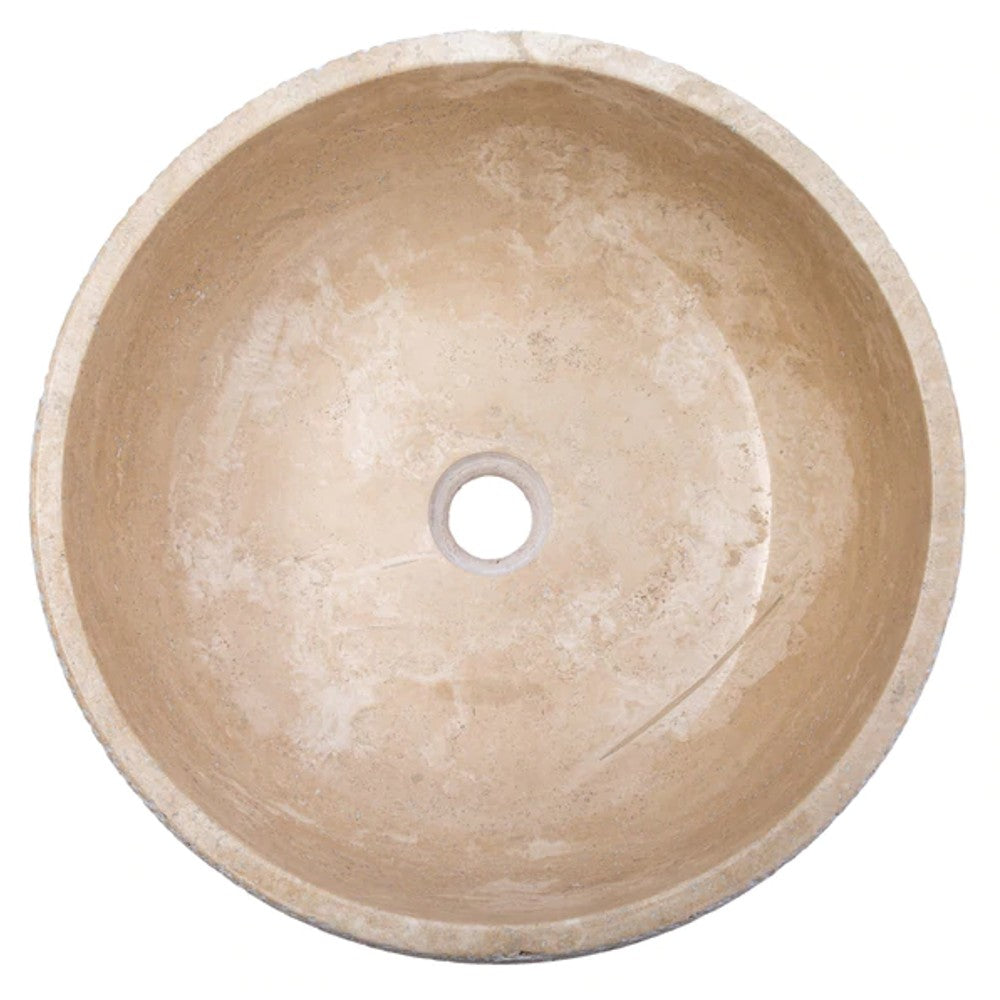 Light Beige Travertine Vessel Bathroom Sink Polished Inside and Sandblasted Outside  (D)16