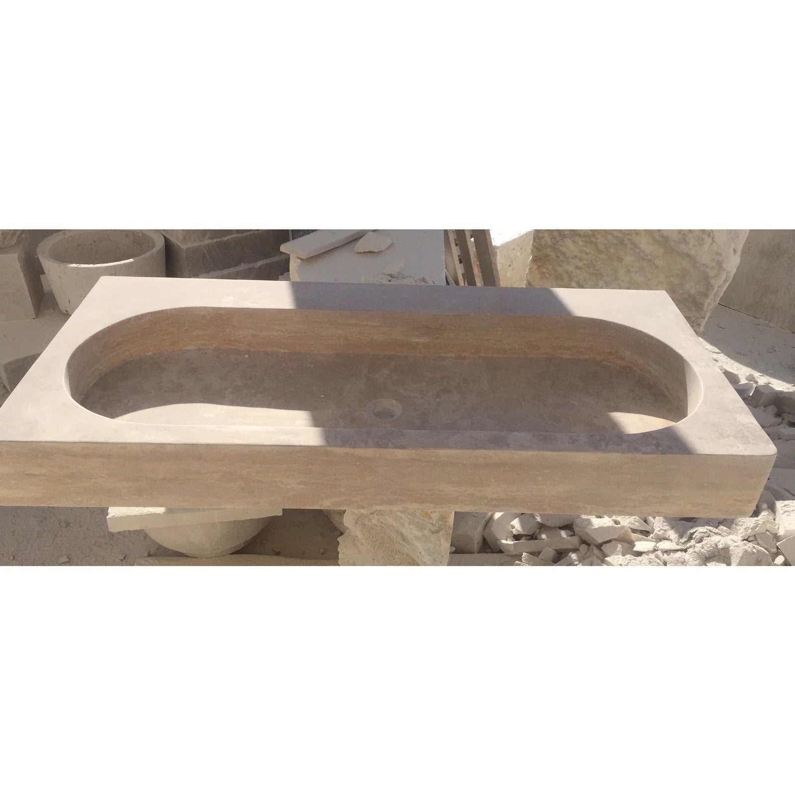 Light Travertine Natural Stone Basin Rectangular Travertine Bathroom Sink (W)48
