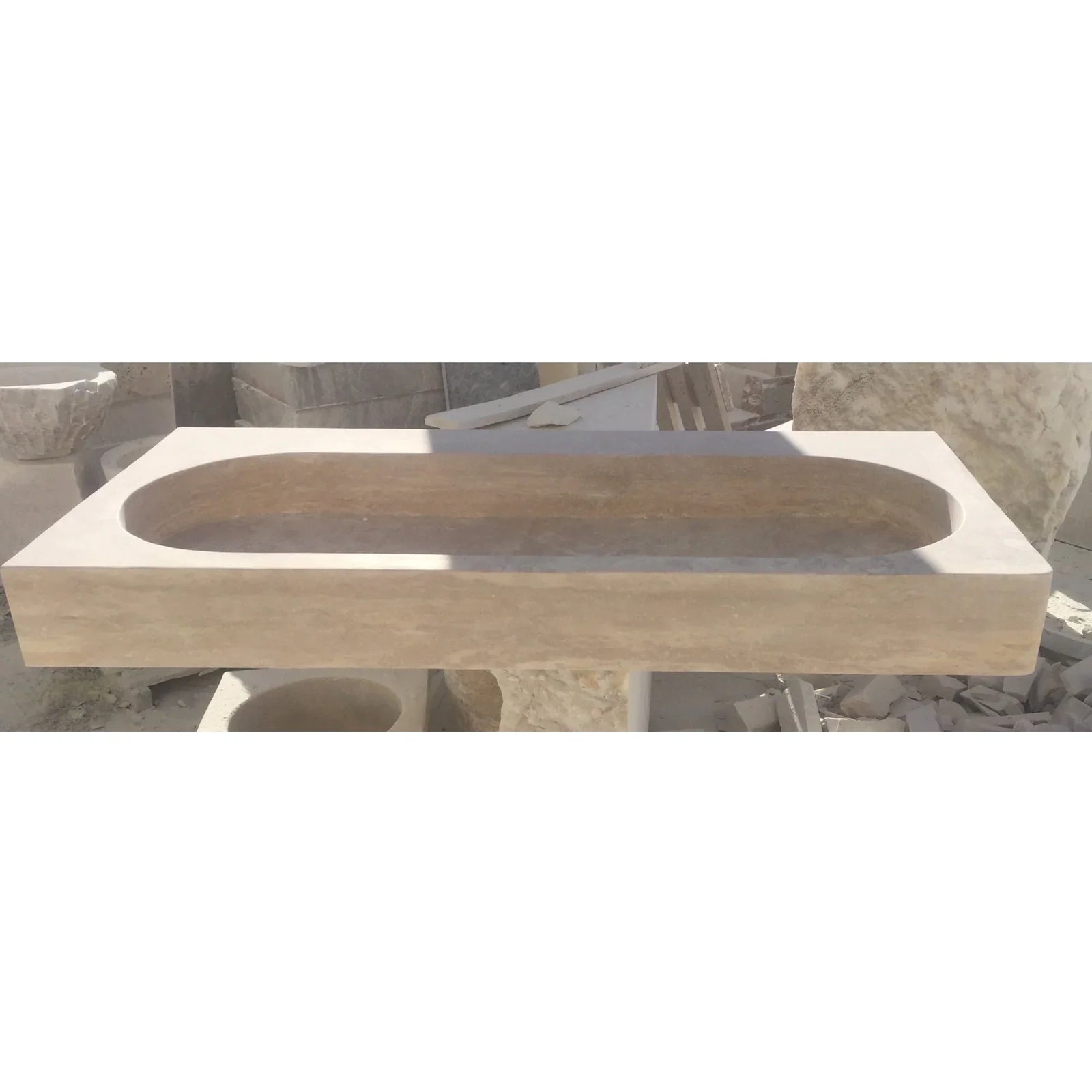 Light Travertine Natural Stone Basin Rectangular Travertine Bathroom Sink (W)48