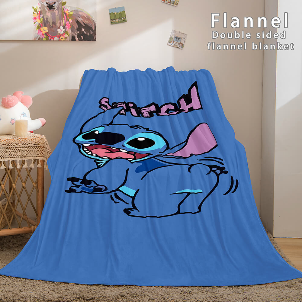 Lilo and Stitch Ohana Flannel Blanket Warm Cozy Throw Bed Blanket