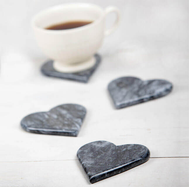 Marble 4"x5" Heart Shape Coasters Semi-polished set of 4