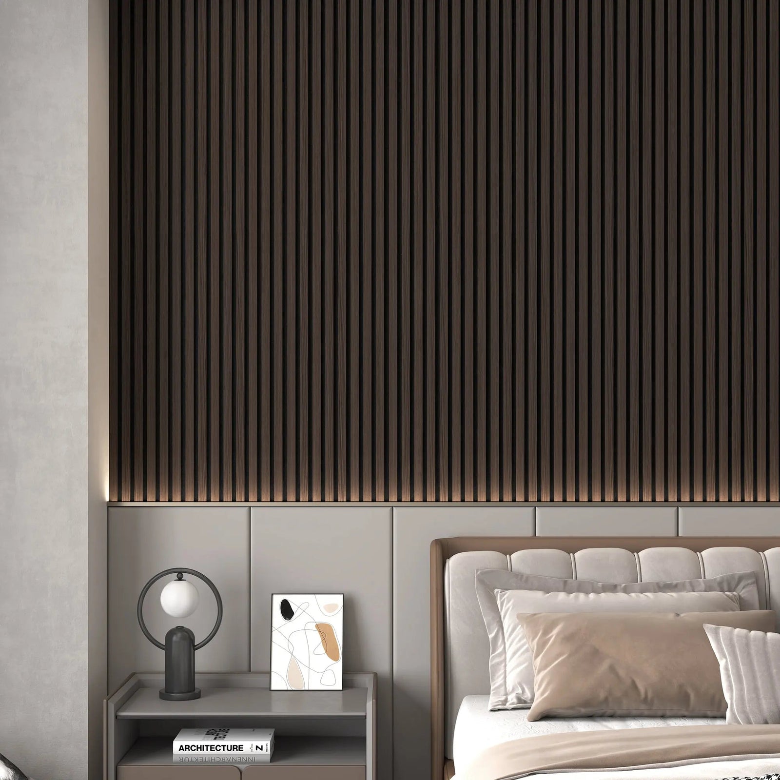 Luxury Smoked Walnut Acoustic Solid Wood Slat Wall Panels ( 2 Panels Per Box）