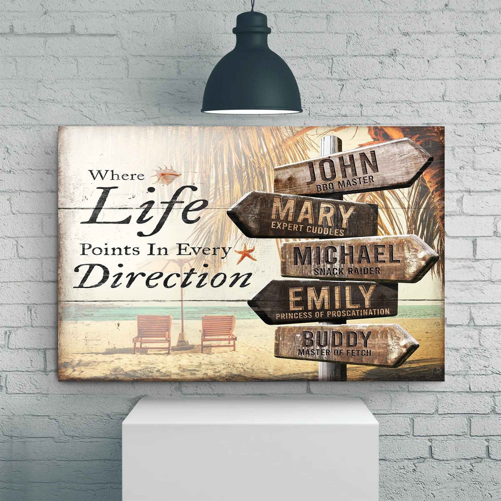 Where Life Points In Every Direction Beach Family Names Sign
