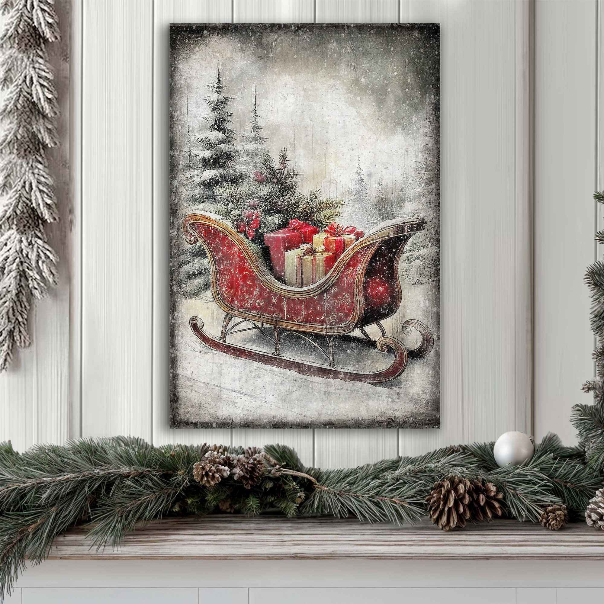 Vintage Christmas Sleigh Sled Wall Art VI