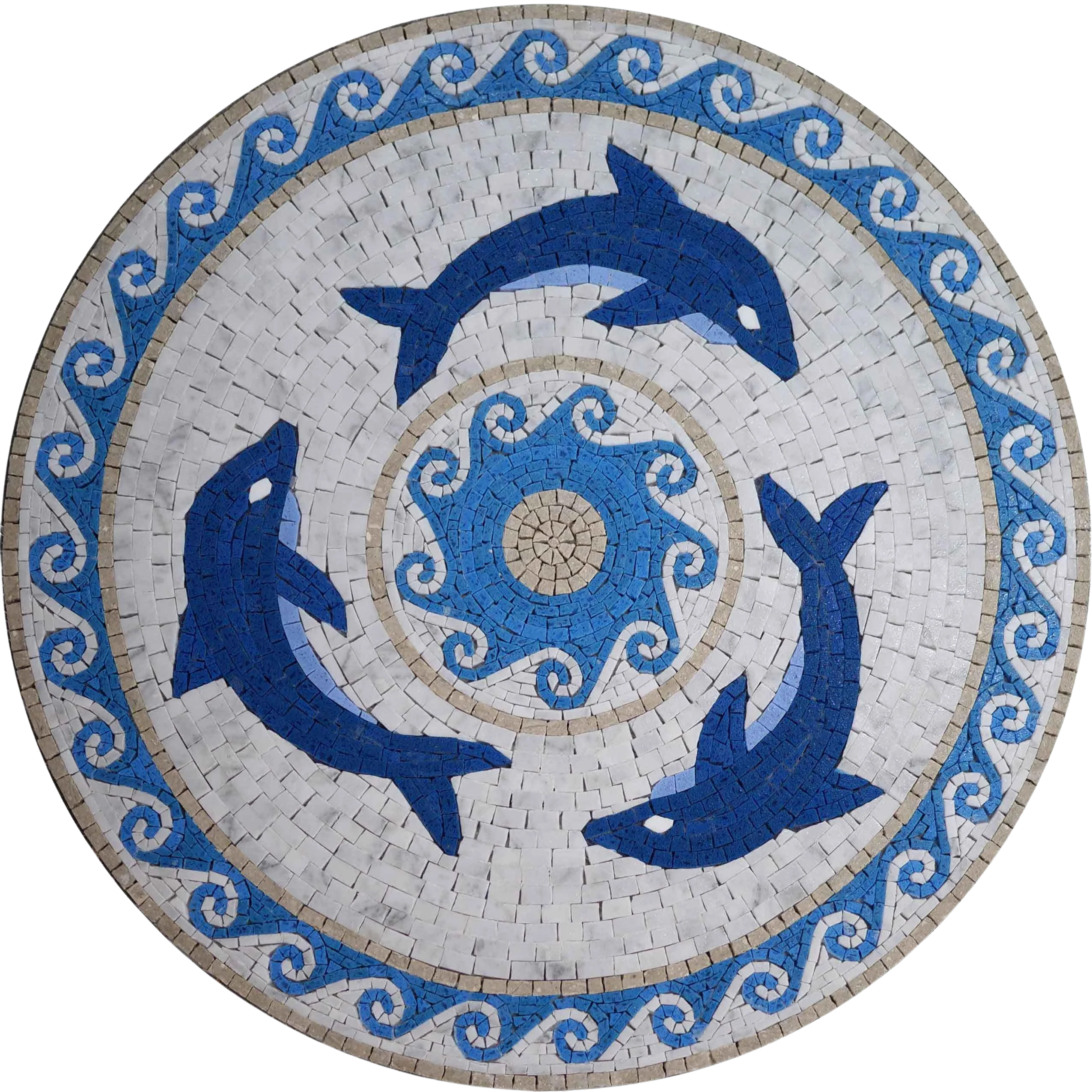 Dolphins Medallion Mosaic Marble Art