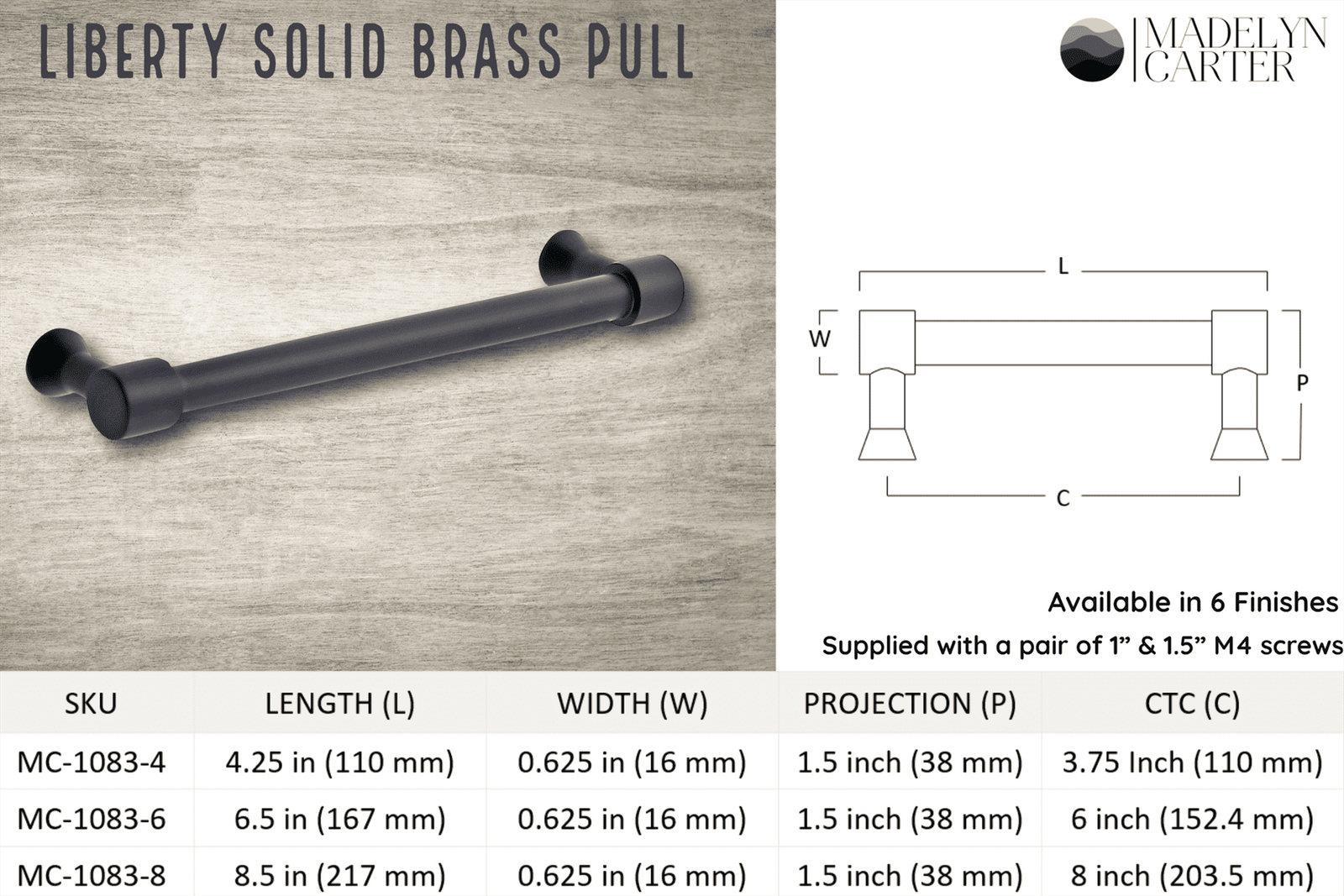 Liberty Solid Brass Drawer Pull - 3.75 Inch Centers