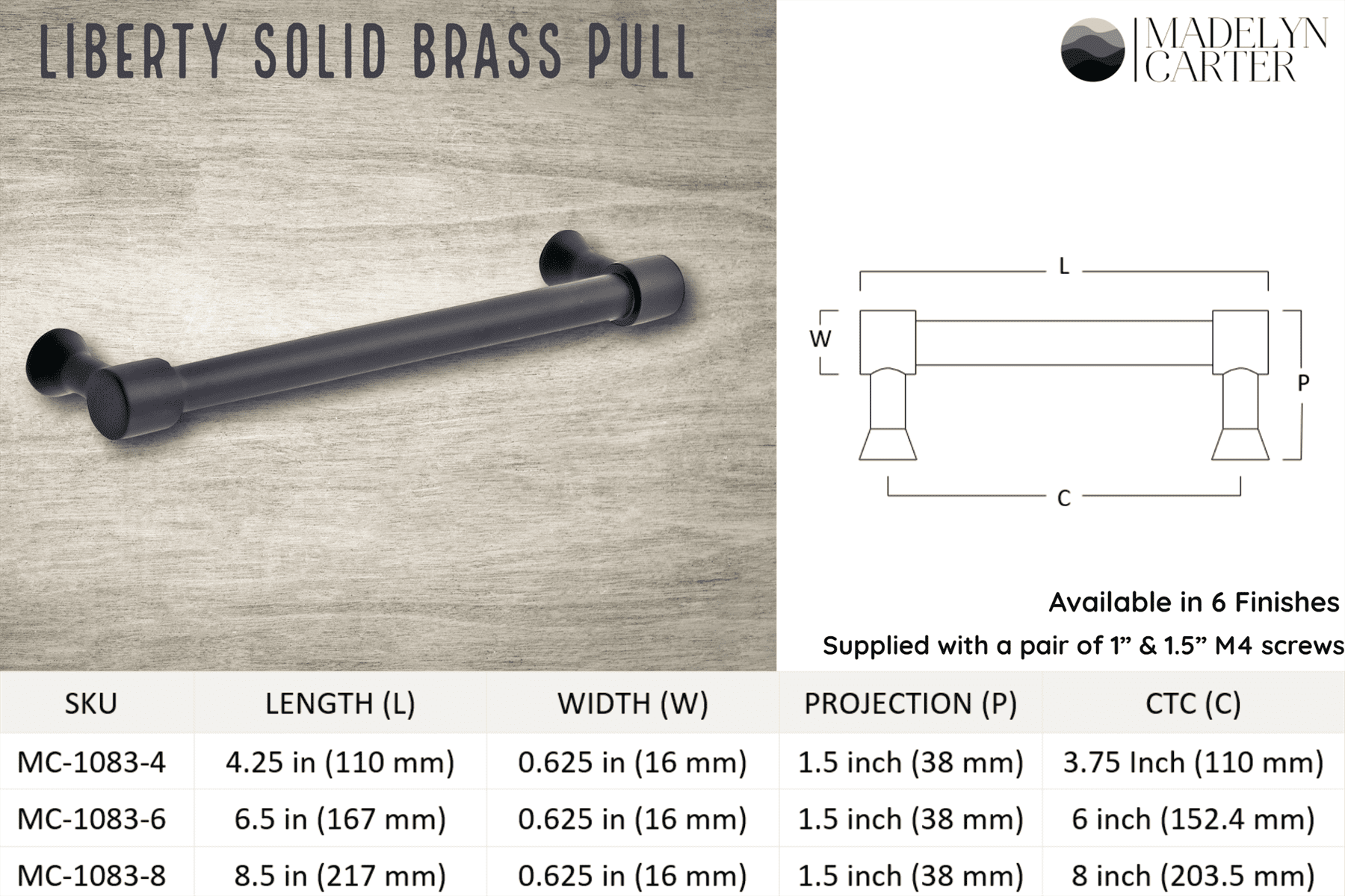 Liberty Solid Brass Drawer Pull - 8 Inch Centers