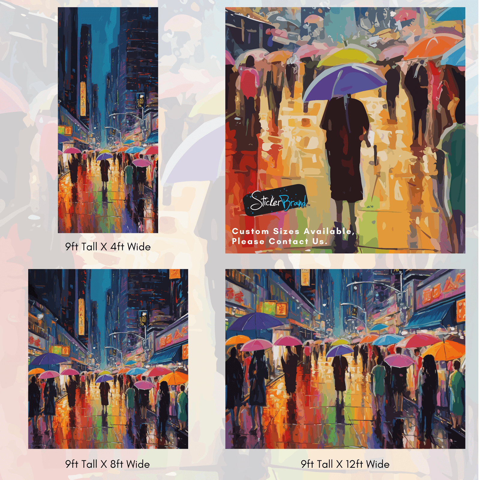 Raining Cityscape Wallpaper Mural - Abstract Color Mural. #6762