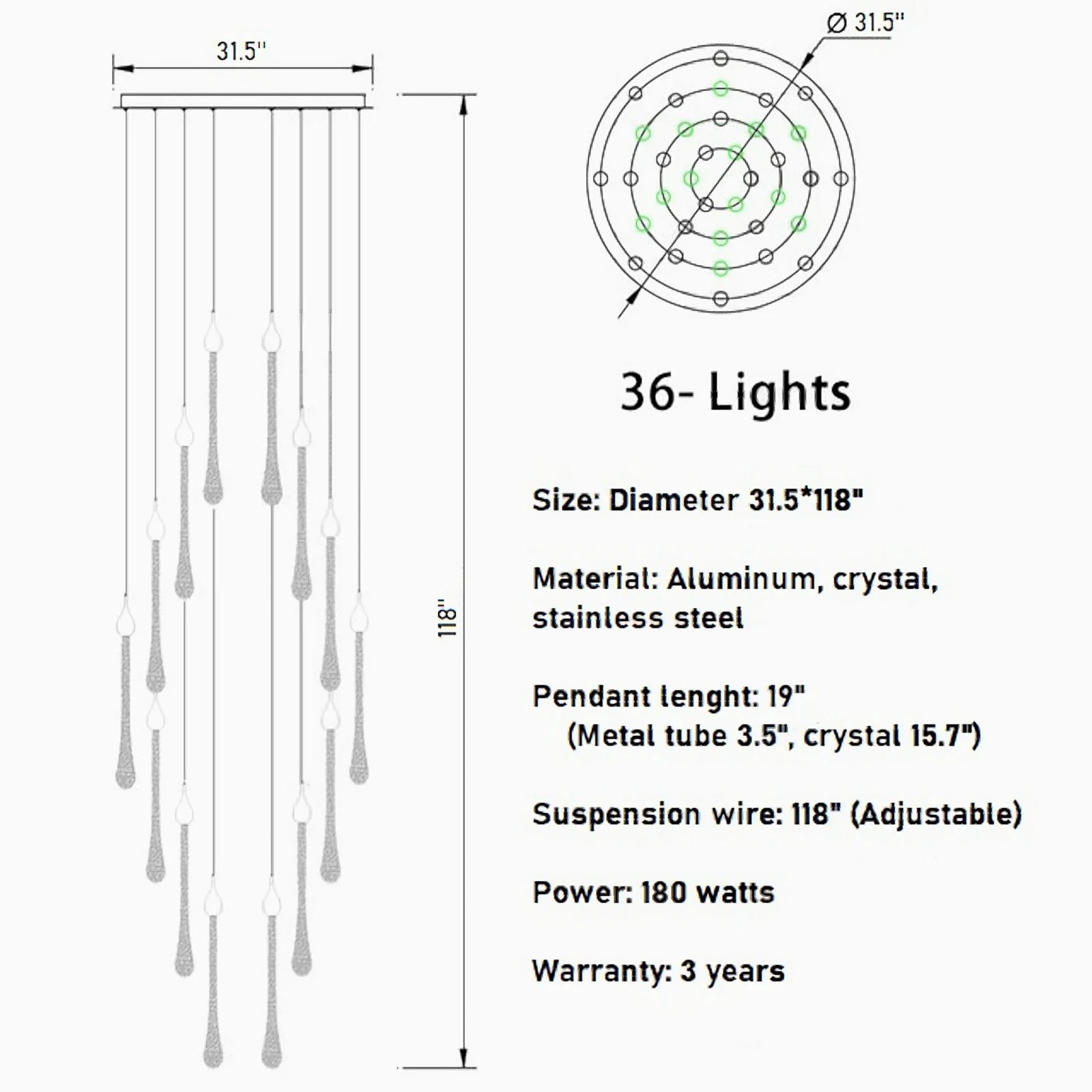 Castagniers | Staircase Gold Crystal Chandelier