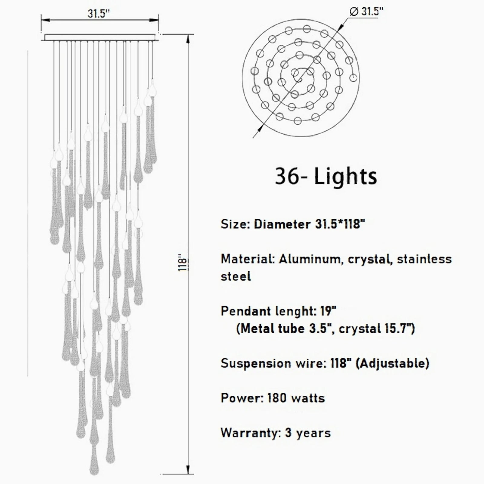 Castagniers | Staircase Gold Crystal Chandelier