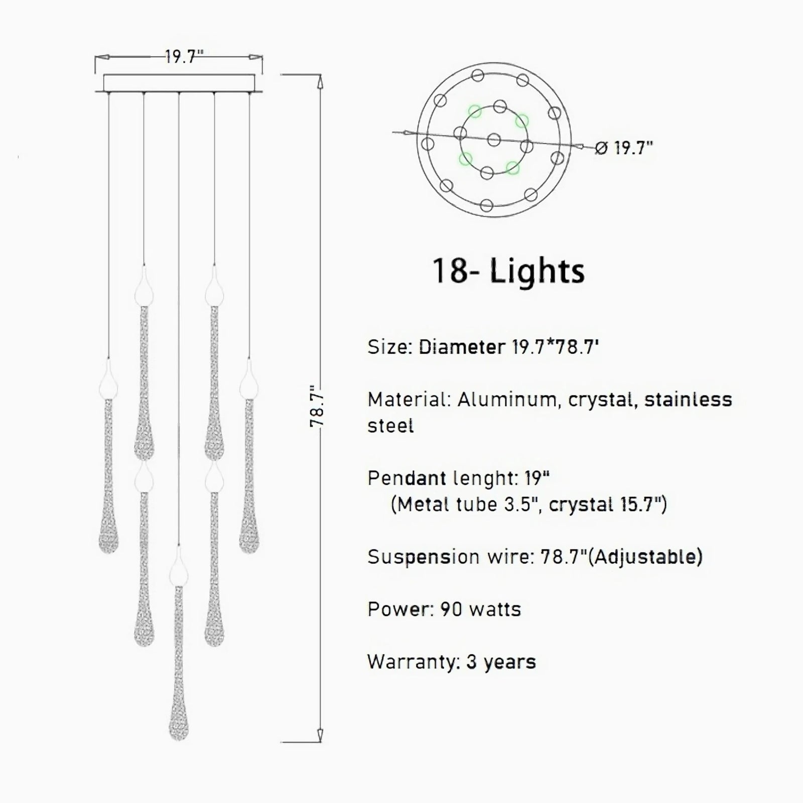 Castagniers | Staircase Gold Crystal Chandelier
