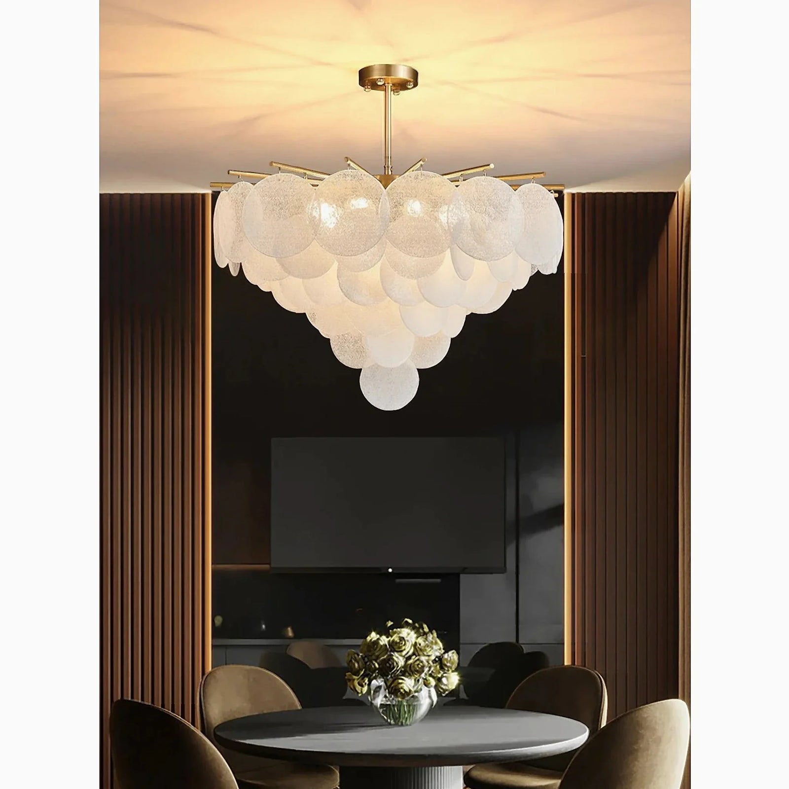 Peone | Round Obscure Glass Ceiling Chandelier