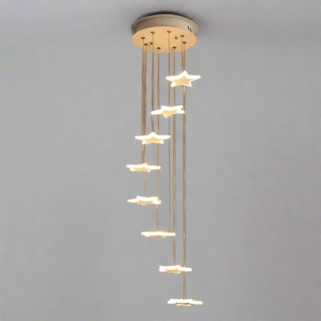 8 Lights - Valbonne | Stairway Star-Shaped Spiral Pendant Chandelier 8 Head, Warm Light - Grey ceiling base