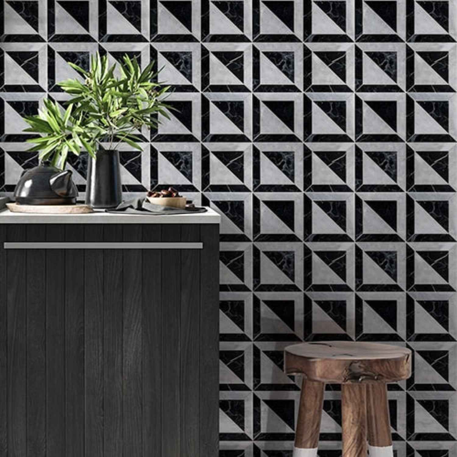 Foster Light Black 11 15/16"x11 15/16" Multi Finish York Marble Mosaic
