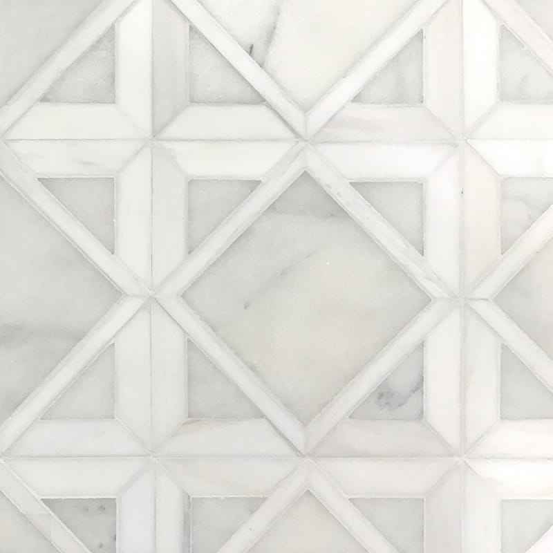 Snow White Lonte 13 9/16"x13 9/16" Multi Finish Kent Marble Mosaic Tile