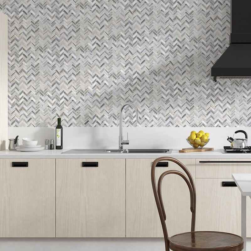 Citylight Honed 12 1/8"x13 3/8" Herringbone 5/8x2 Marble Mosaic