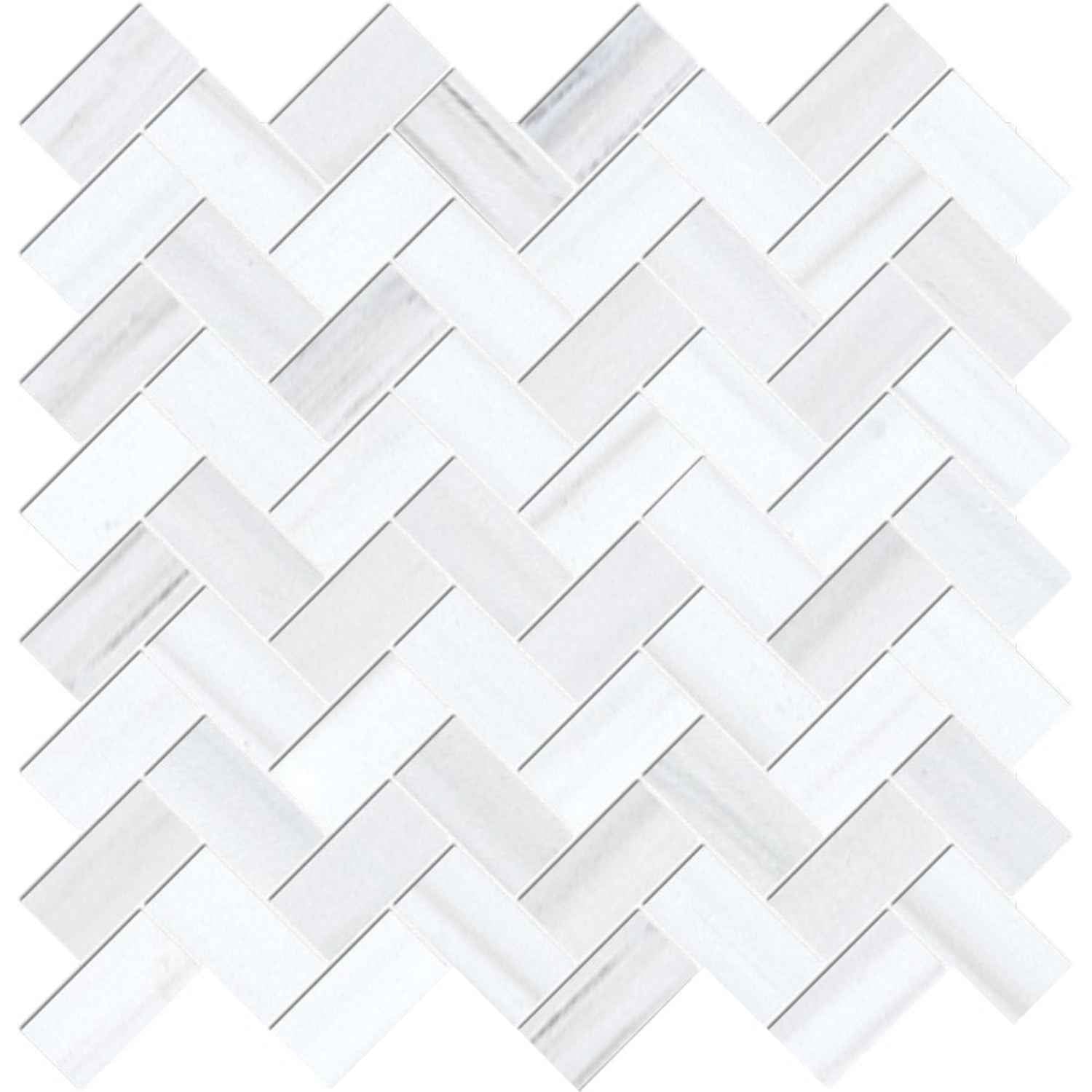 White Dolomiti 12 1/8"x13 3/8" Classic Honed Herringbone Marble Mosaic Tile