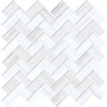 White Dolomiti 12 1/8"x13 3/8" Classic Honed Herringbone Marble Mosaic Tile