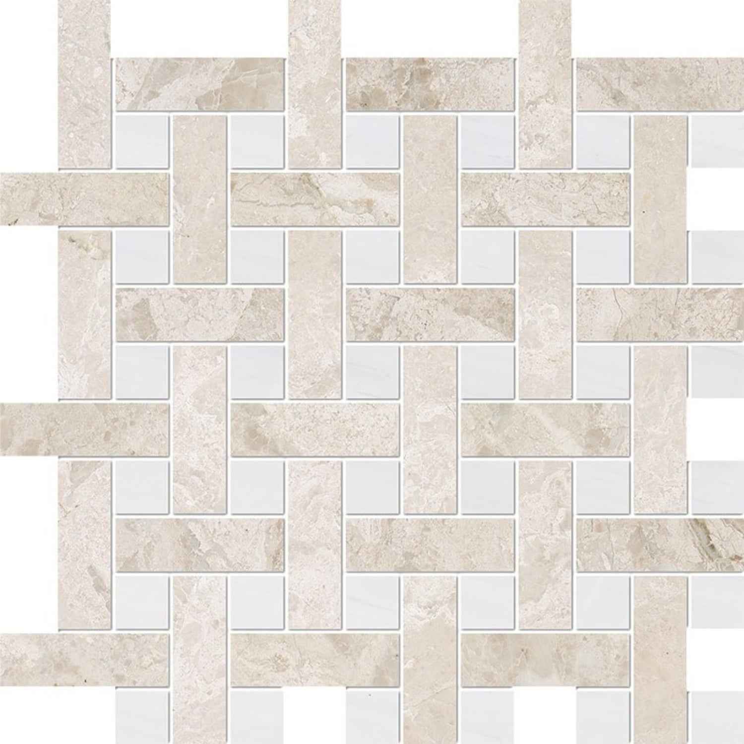 Diana Royal Snow White 12 5/8"x12 5/8" Multi Finish Basket Weave 1x3 Marble Mosaic Tile