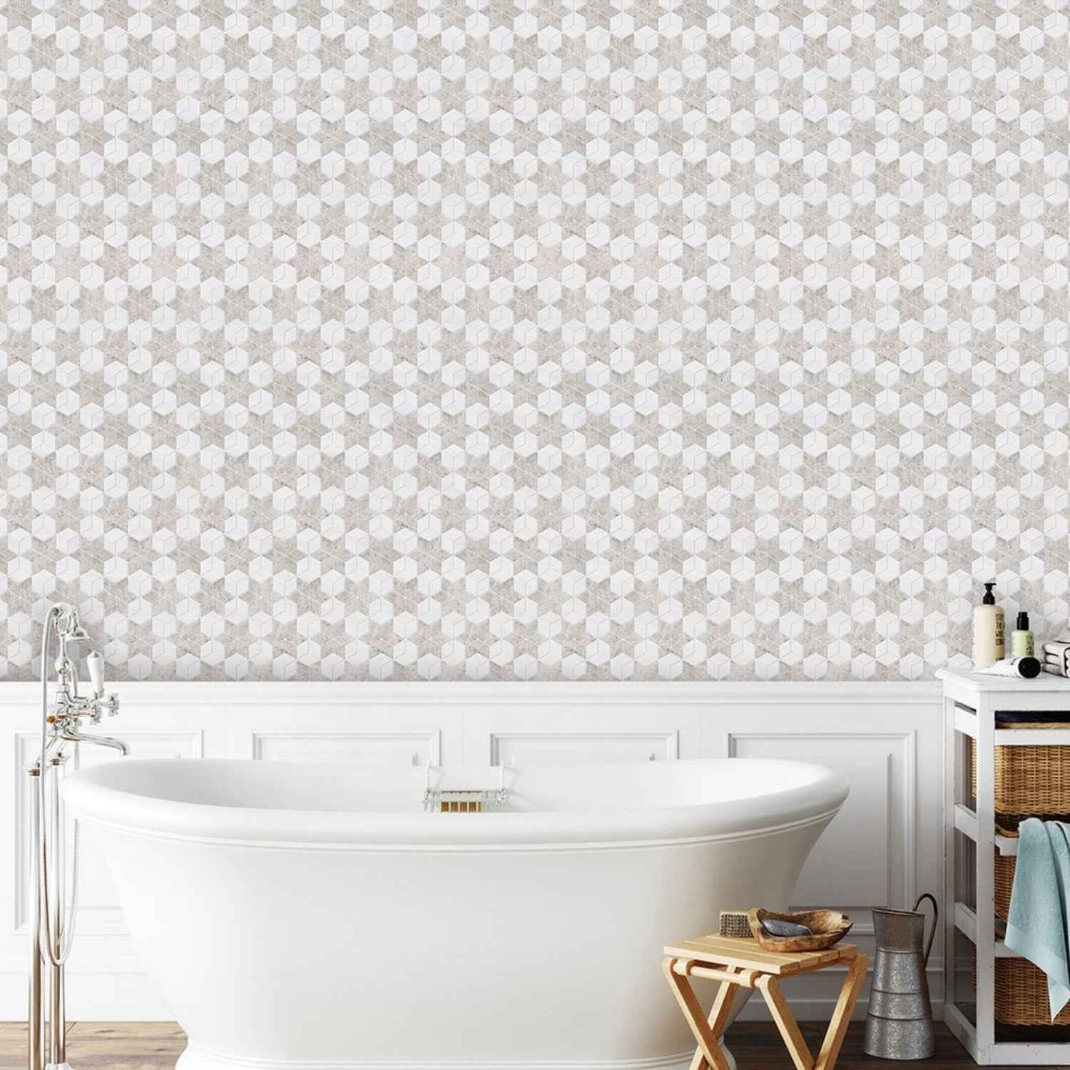 Silver Clouds Snow White 14 3/16"x14 15/16" Multi Finish Stars Marble Mosaic Tile