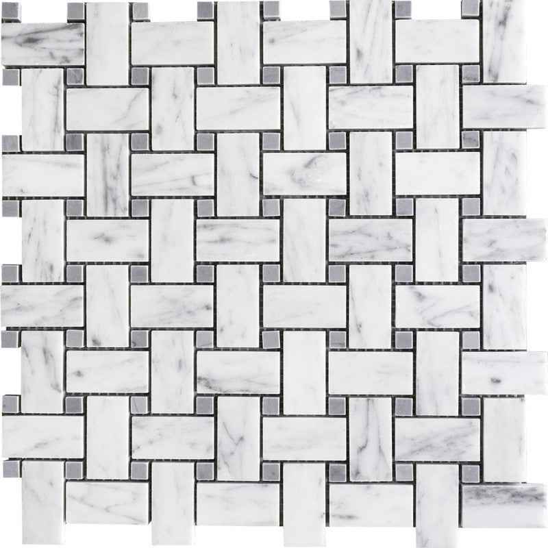Keefer Mix Bardiglio 12"x12" Polished Basket Weave Marble Mosaic