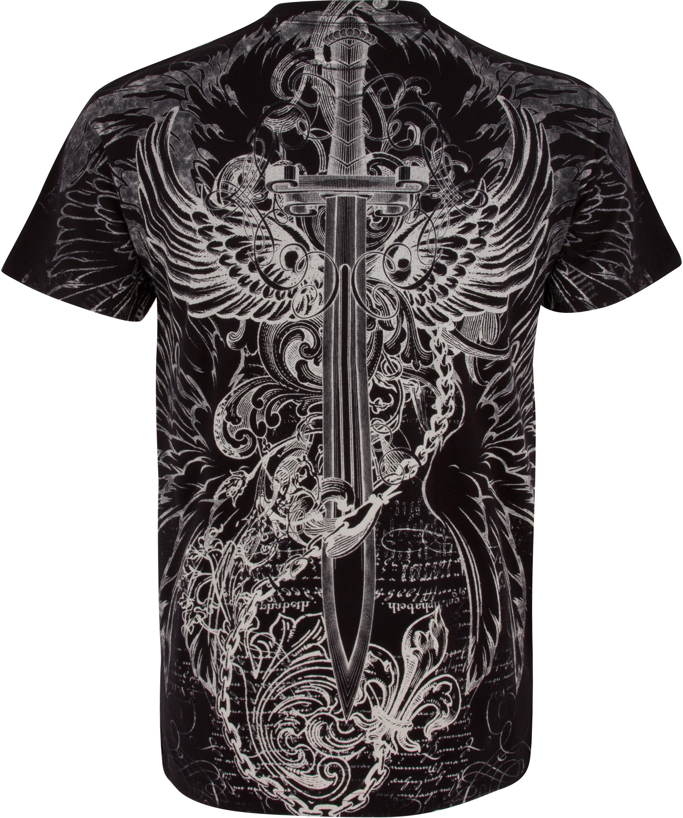 Sakkas Eagle,Sword and Chains Metallic Silver Embossed Cotton Mens T-Shirt