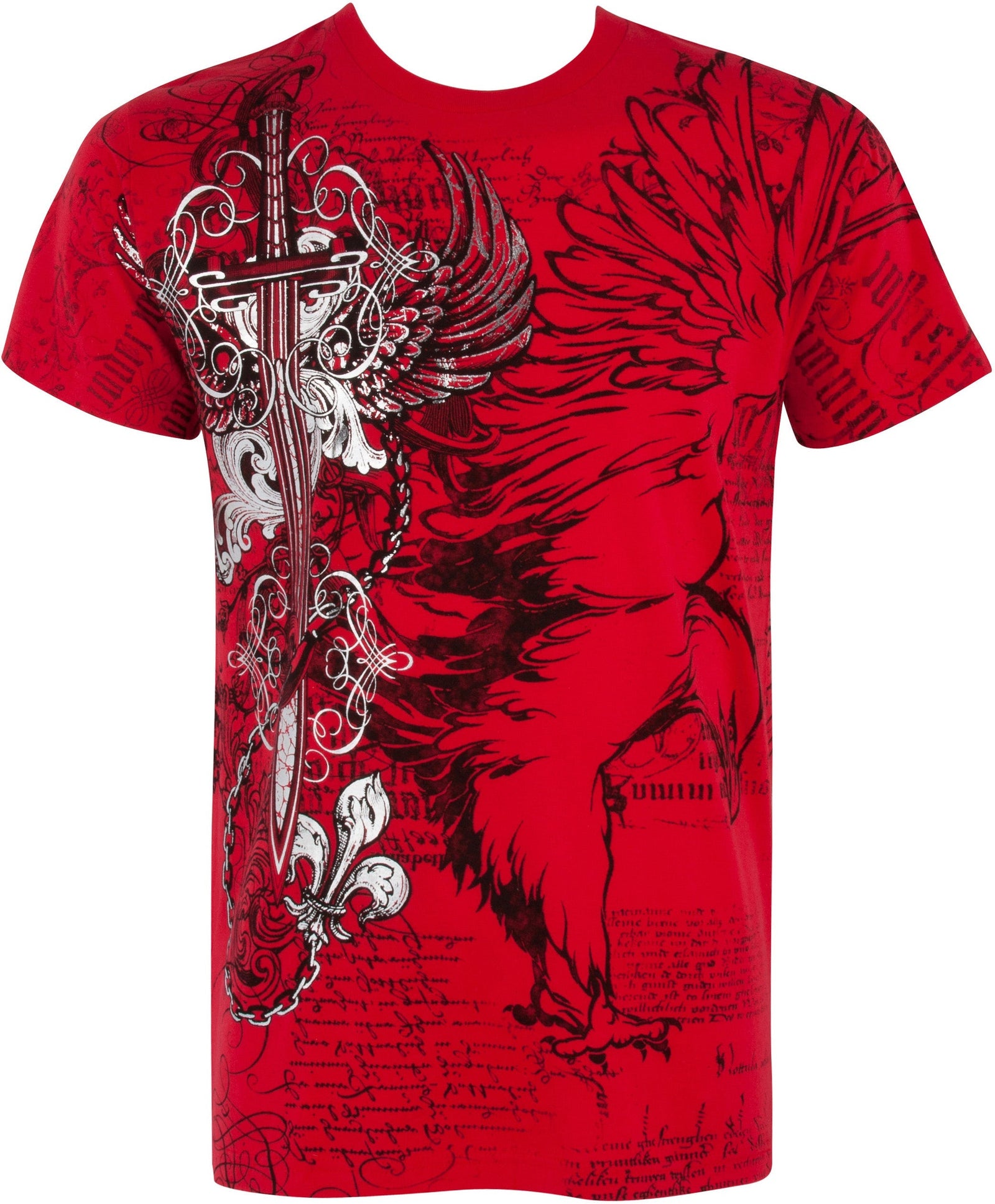 Sakkas Eagle,Sword and Chains Metallic Silver Embossed Cotton Mens T-Shirt