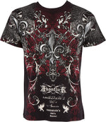 Sakkas Vines and Fleur De Lis Metallic Silver Short Sleeve Crew Neck Cotton Mens Fashion T-Shirt