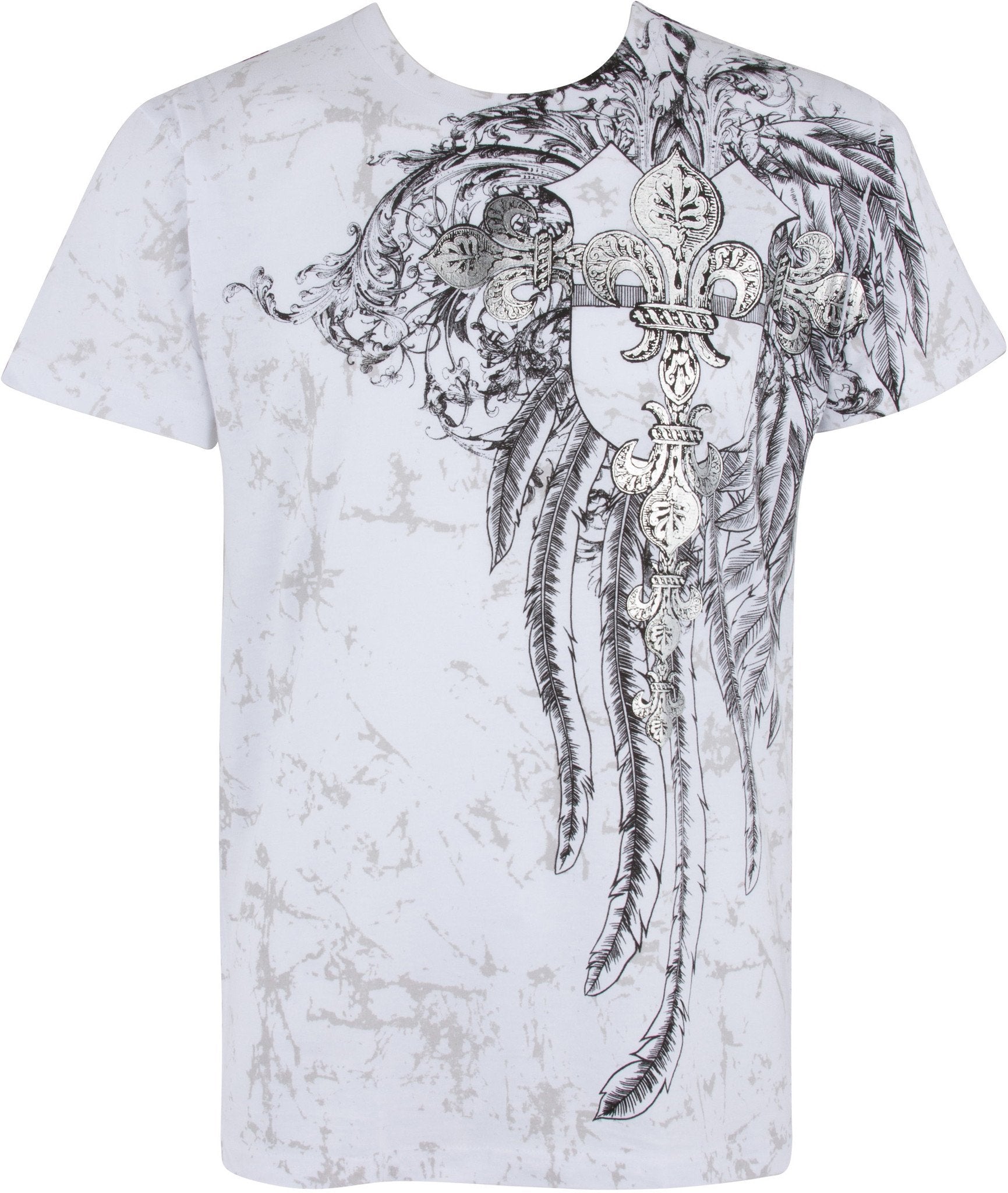 Men's Silver Metallic Embossed Fleur De Lis Cross Cotton Fashion T-shirt by Sakkas
