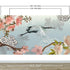 Manchurian Crane Flying Over Cherry Blossoms Peel and Stick Wallpaper | Removable Wall Mural. #6205