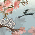 Manchurian Crane Flying Over Cherry Blossoms Peel and Stick Wallpaper | Removable Wall Mural. #6205