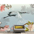 Manchurian Crane Flying Over Cherry Blossoms Peel and Stick Wallpaper | Removable Wall Mural. #6205