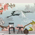 Manchurian Crane Flying Over Cherry Blossoms Peel and Stick Wallpaper | Removable Wall Mural. #6205