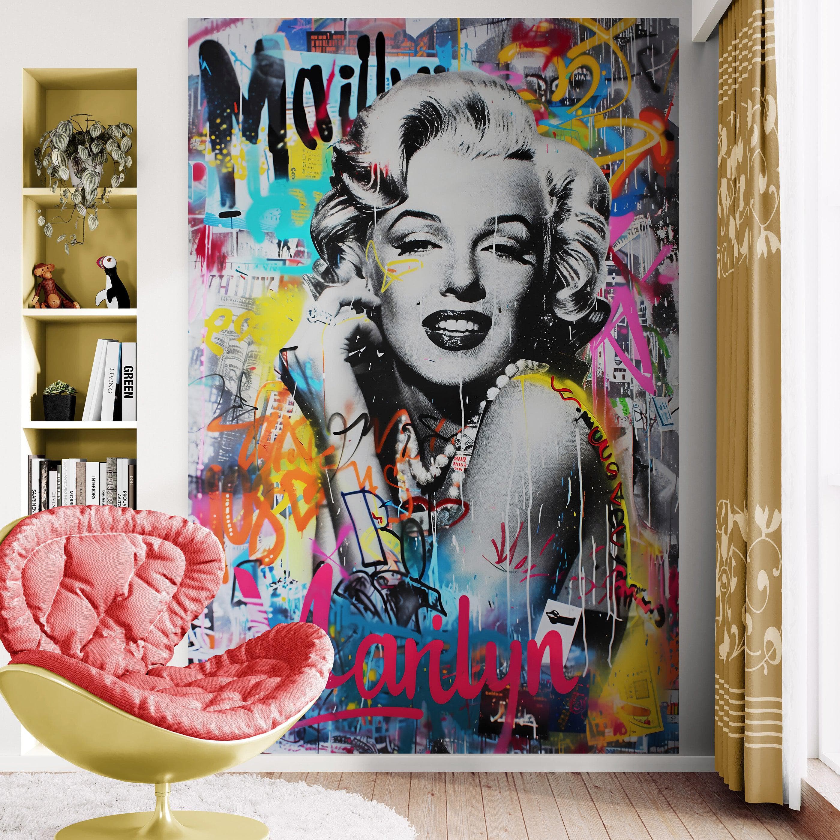 Marilyn Monroe Wallpaper Mural. Graffiti Art Mural. Colorful Pop Art. #6851
