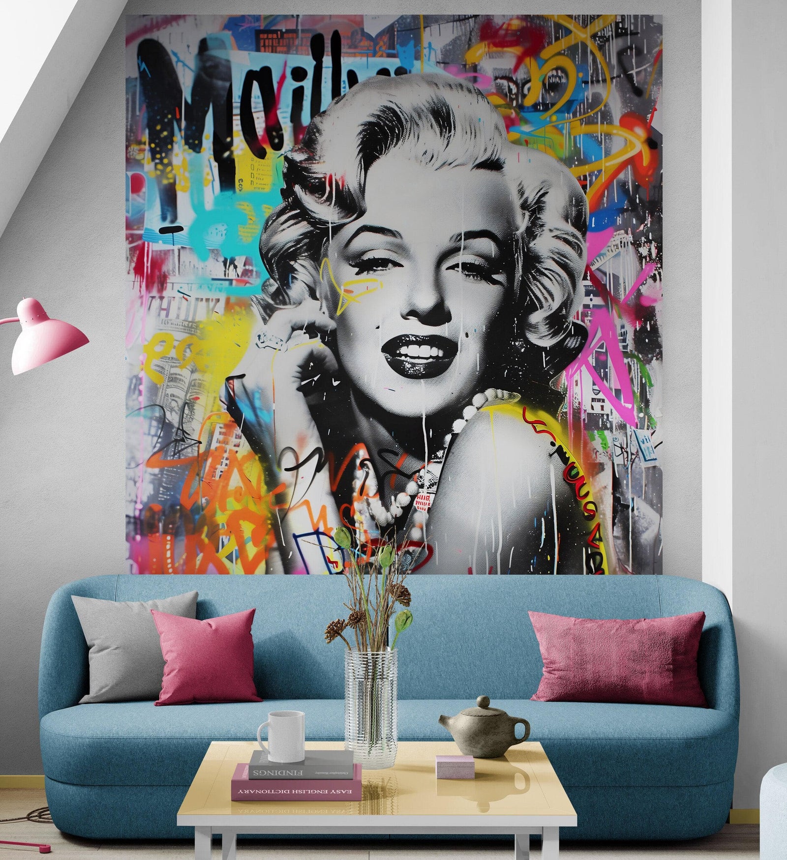Marilyn Monroe Wallpaper Mural. Graffiti Art Mural. Colorful Pop Art. #6851