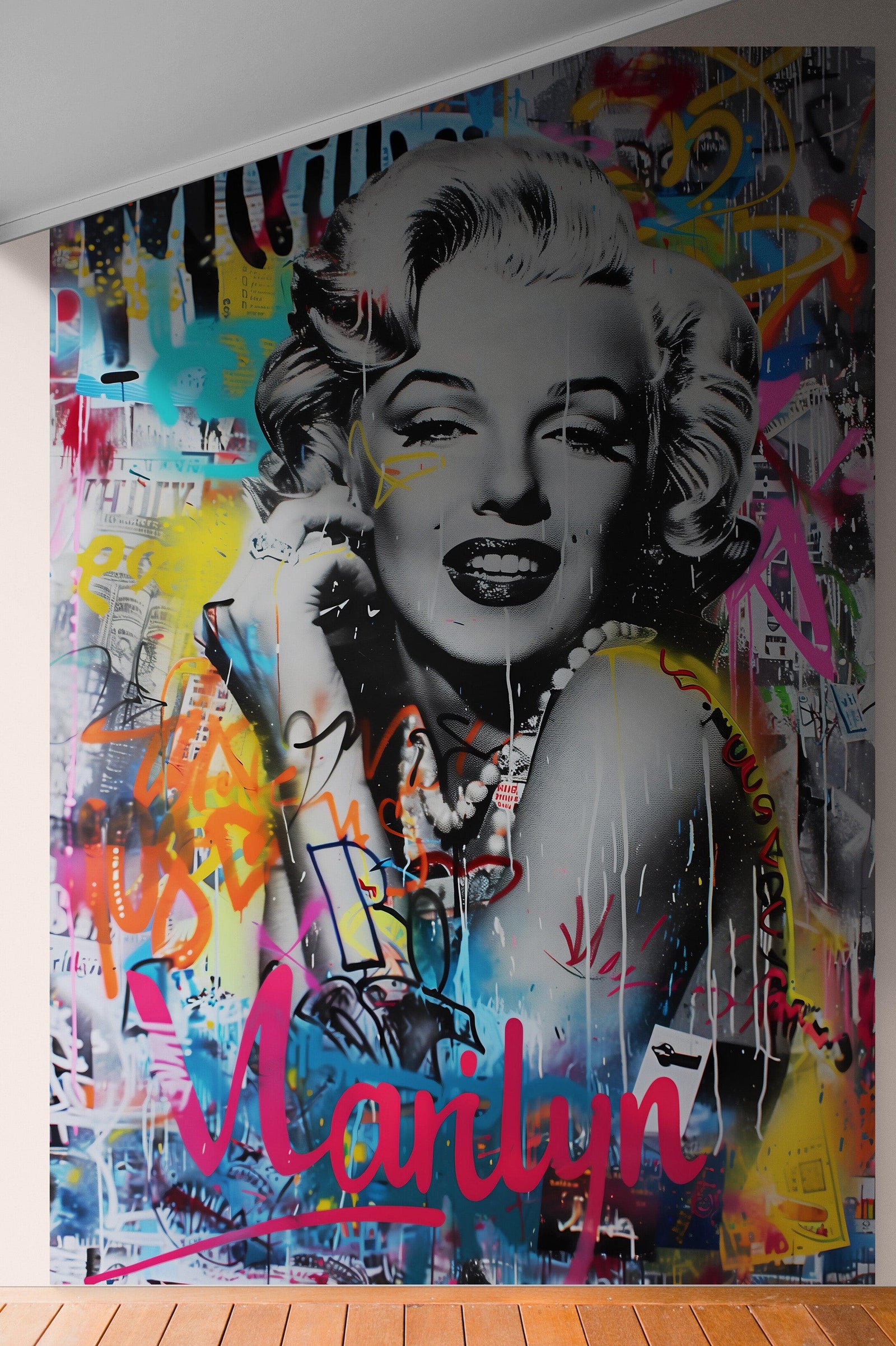 Marilyn Monroe Wallpaper Mural. Graffiti Art Mural. Colorful Pop Art. #6851